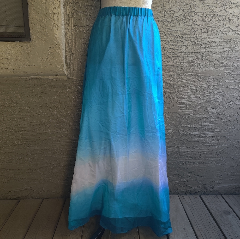 🆕 WHBM Blue Ombre long Maxi 100% Silk A-line summer spring fairycore Skirt_XS - Picture 5 of 13